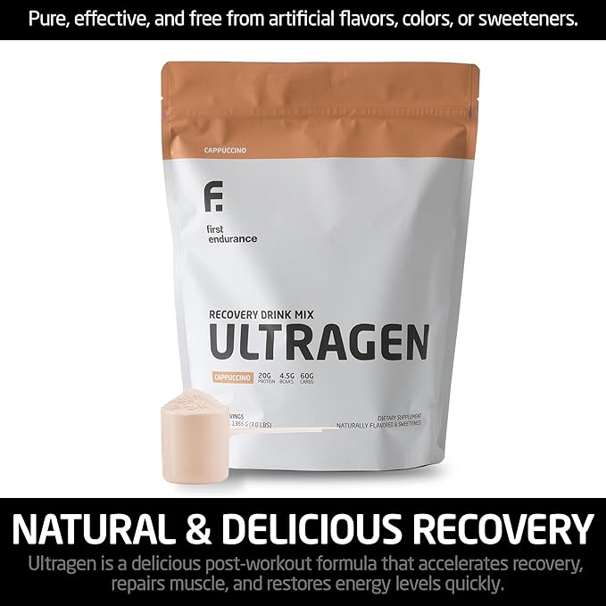 FIRST ENDURANCE Ultragen Workout Recovery Drink Powder, Protein Mix, Boosts Energy, Accelerates