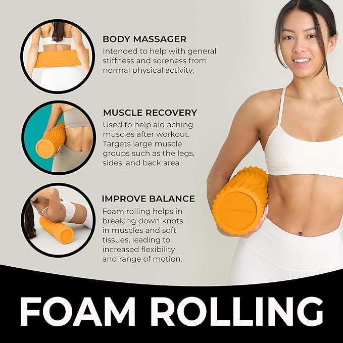 Oceanfoam Tidal Roller - Gold - Muscle Massage Foam Roller for Back Pain & Stretching - Firm and