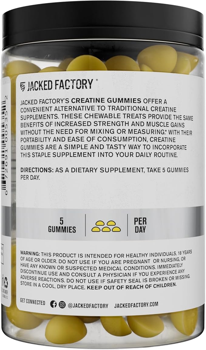 Jacked Factory Creatine Monohydrate Gummies 5g Daily Dose (1g per Gummy) - Creatine Gummy for Men