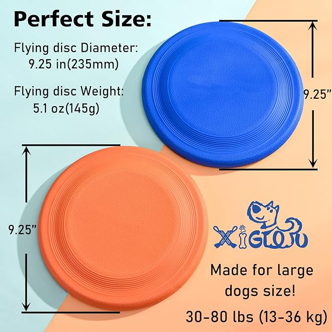 Dog Flying Disc - Durable Rubber Flying Disc Dog Toy - 9.25" Indestructible Rubber Dog Flying Discs