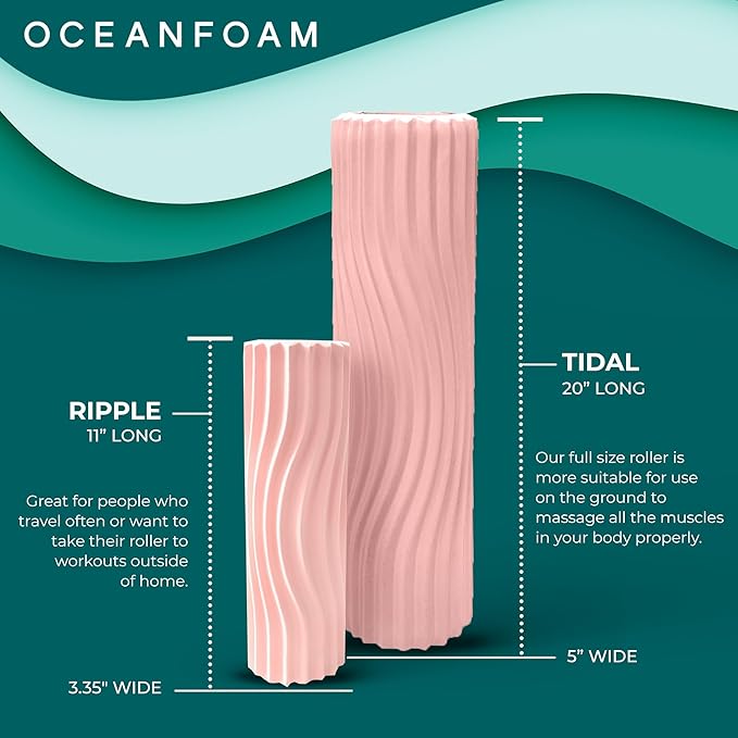 Oceanfoam Tidal Roller - Blush - Muscle Massage Foam Roller for Back Pain & Stretching - Firm and