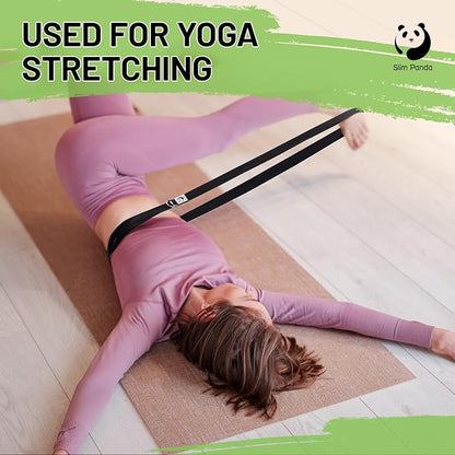 Slim Panda Yoga Strap for Stretching,Cotton Yoga Strap with Adjustable D-Ring Buckle,Non-Elastic