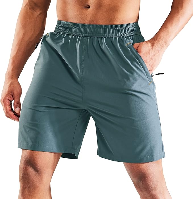 MIER Men's Quick Dry Running Shorts with Zipper Pocket, Elastic Waist Athletic Workout Exercise