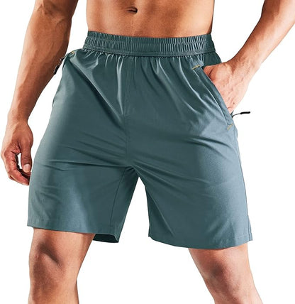 MIER Men's Quick Dry Running Shorts with Zipper Pocket, Elastic Waist Athletic Workout Exercise
