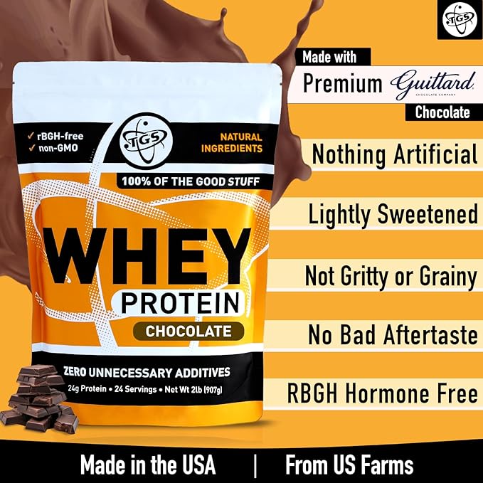 Chocolate Whey Protein Powder 2lb - No Artificial Sweeteners, All Natural Ingredients, No Stevia