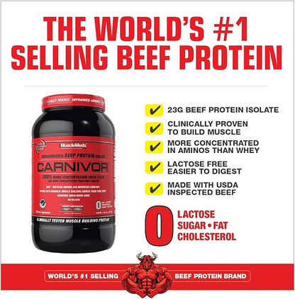 MuscleMeds CARNIVOR Beef Protein Isolate Powder, Muscle Building, Recovery, Lactose Free, Sugar