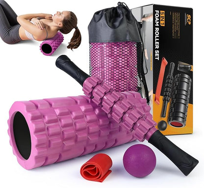 5 in 1 Foam Roller Set for Deep Tissue Muscle Massage, High Density Fitness Exercise Foam Roller