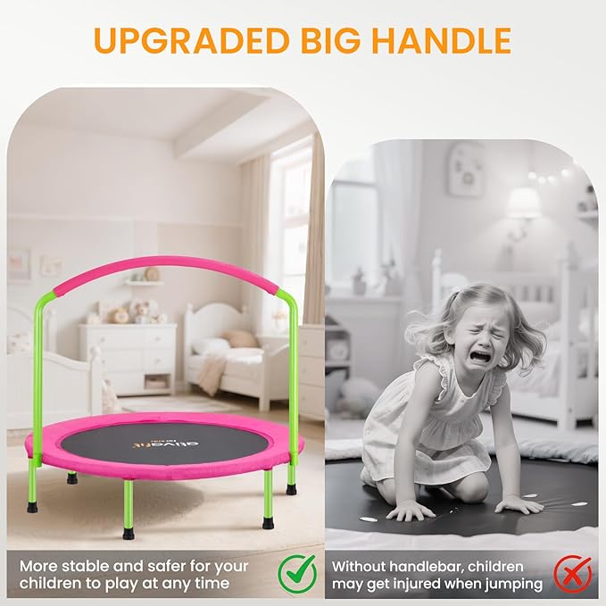 Ativafit 36inch Elastic Band Big Handle Toddler Trampoline for Kids Ages 2-6 Indoor Outdoor Mini