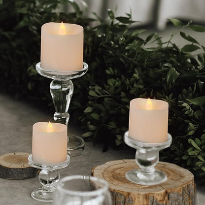 3x3 Flickering Flameless Candles Set of 3,3 inch Real Wax LED 600 Hours Battery Candles with Timer