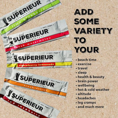 Superieur Electrolyte Powder Packets - Vegan Electrolyte Hydration Powder w/Sea Minerals - Keto