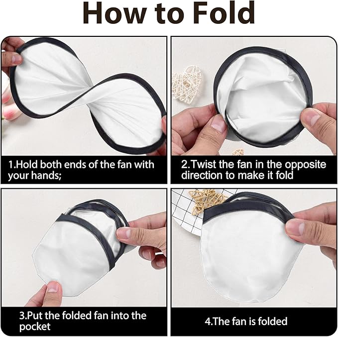 Foldable Flying Disc Fans Set with Bags, 9.8 Inch Black Egde Fabric Beach Flying Disc for Wedding
