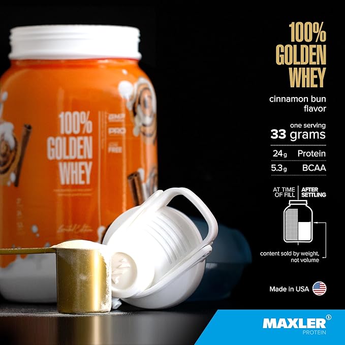 Maxler 100% Golden Whey Protein - 24g of Protein per Serving - Premium Whey Protein Powder for Pre