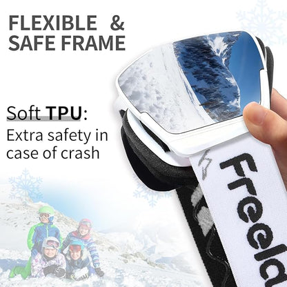 Freela Kids Ski Snowboard Goggles for Toddler(3-14) Youth Anti Fog Anti UV Goggles Girls Boys Snow