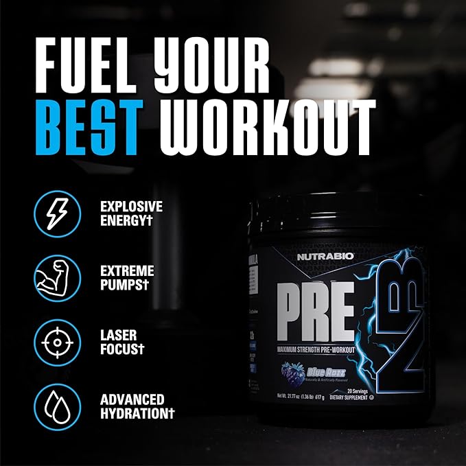 NutraBio Preworkout Powder, Blue Razz| Explosive Energy, Laser Focus, Extreme Pumps| Pre Workout