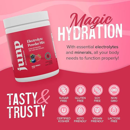 JUNP Electrolytes Powder No Sugar No Carbs, Wild Berry Fruit Flavor Keto Electrolyte Drink Mix