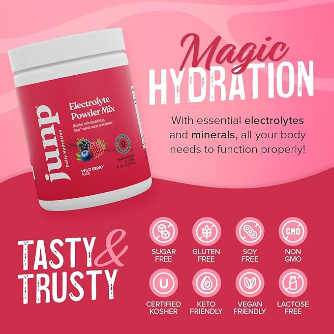 JUNP Electrolytes Powder No Sugar No Carbs – Wild Berry Fruit Flavor Drink Mix - Potassium & Salt