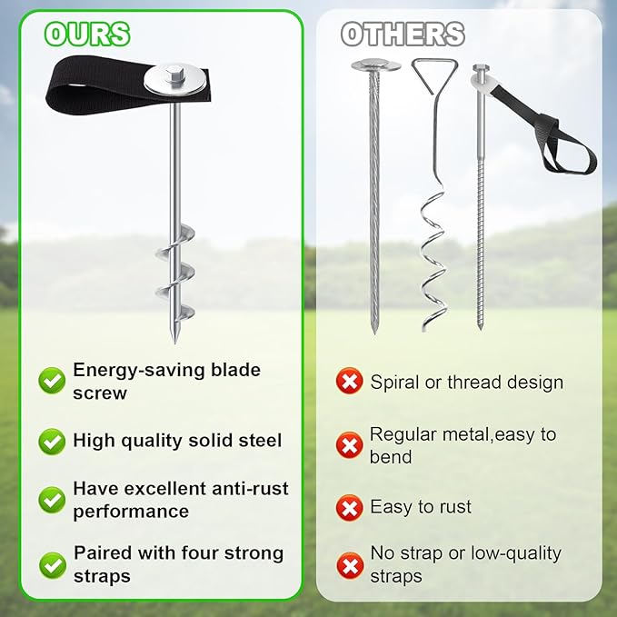 Eurmax USA Ground Anchors Screw in Trampoline Anchors High Wind Tent Stakes Heavy Duty Ground