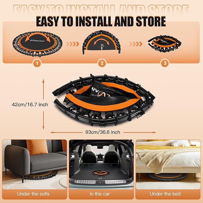ANCHEER 40" Foldable Mini Trampoline,Max Load 450lbs/550lbs Indoor Trampoline,with 4 Level