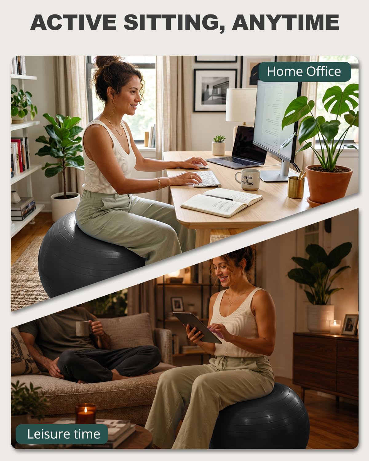 Trideer Extra Thick Yoga Ball Exercise Ball, 5 Sizes Ball Chair, Heavy Duty Swiss Ball for Balance