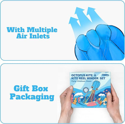 Octopus Kites for Kids & Adults Easy to Fly, 24”x 158” Large Soft Kite Kit for Boys and Girls