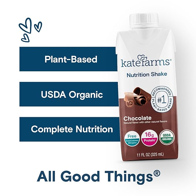 KATE FARMS Organic Nutrition Shake, Chocolate, 16g Protein, 27 Vitamins and Minerals, Protein Meal