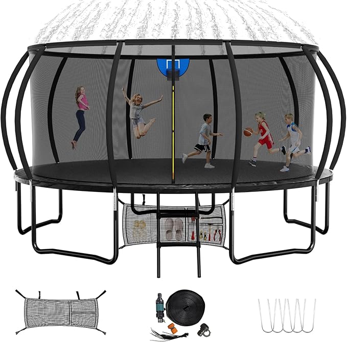 Trampoline 12FT 14FT 15FT 16FT for Kids/Adults - Outdoor Recreational with Enclosure Net Curved