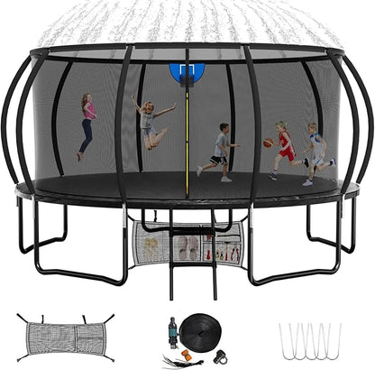 Trampoline 12FT 14FT 15FT 16FT for Kids/Adults - Outdoor Recreational with Enclosure Net Curved