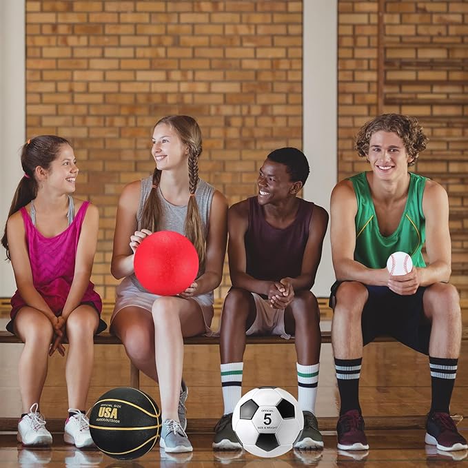 Leyndo 18 Pcs Sport Balls Bulk Set Basketball Football Volleyball Soccer Playground Baseball with