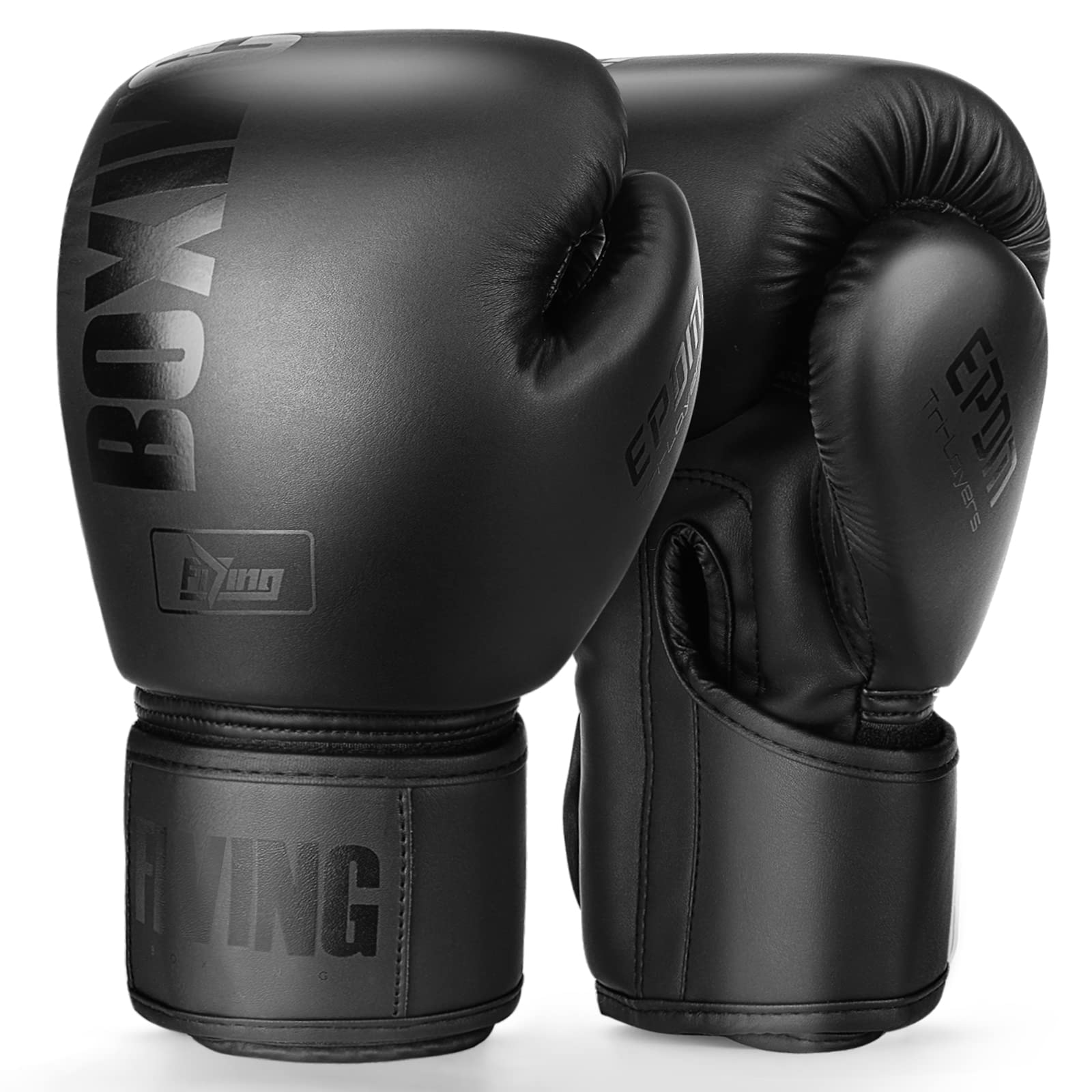 FIVING Boxing Gloves for Men and Women (Black, 10oz)