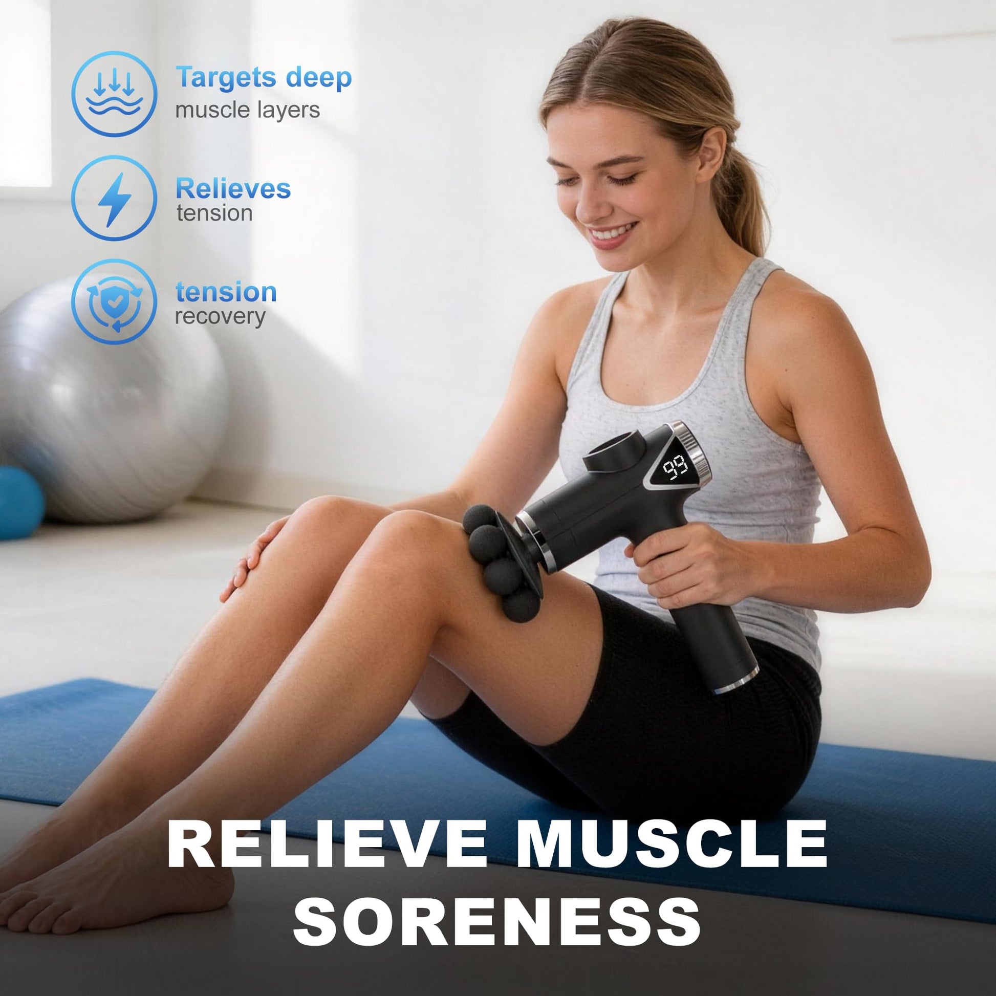 LEERCON Massage Gun Deep Tissue Back Massager for Pain Relief with 9 Heads