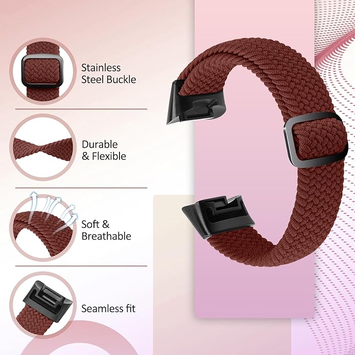 Elastic Braided Bands Compatible with Fitbit Charge 5/Fitbit Charge 6 for Women Men, Breathable