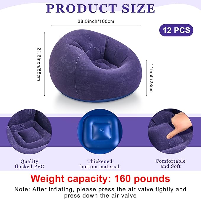 Realspring 12 Pcs Bean Bag Chairs for Adults Inflatable Chairs with Electric Air Pump,Blow up Couch