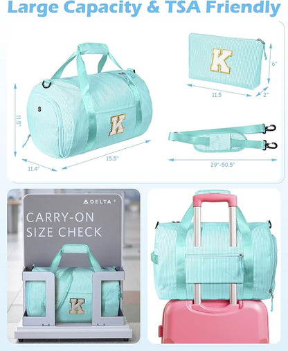 Gift for Teenager, Girl Gym Bag, Kids Initial Overnight Duffel Bags with Shoe Compartment