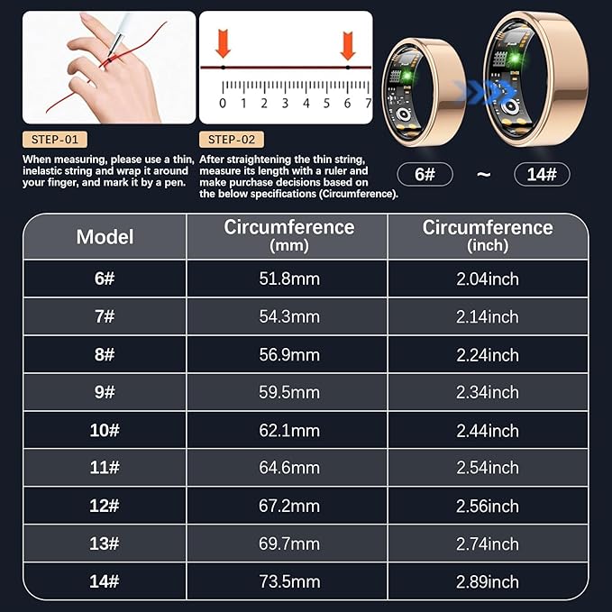 Smart Health Ring for Women Men, Fitness Tracker Ring with Heart Rate, Blood Oxygen, Sleep Tracker