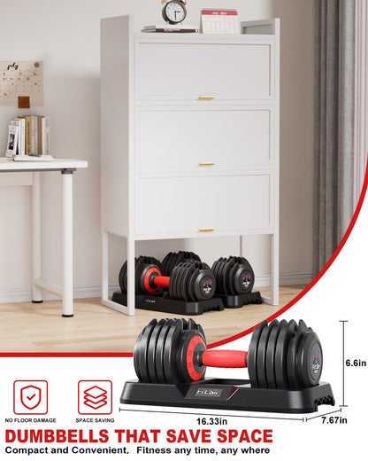 Fit Sir Adjustable Dumbbell Set, 10-in-1 25LB/50LB/90LB Ajustable Dumbbells with Safe Locking