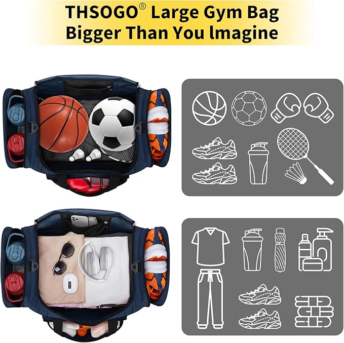 22 inch Gym Bag for Men - 55L Large Travel Duffle Bag Sports Equipment Bag with Multiple Zippered