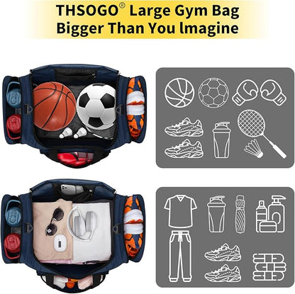 22 inch Gym Bag for Men - 55L Large Travel Duffle Bag Sports Equipment Bag with Multiple Zippered