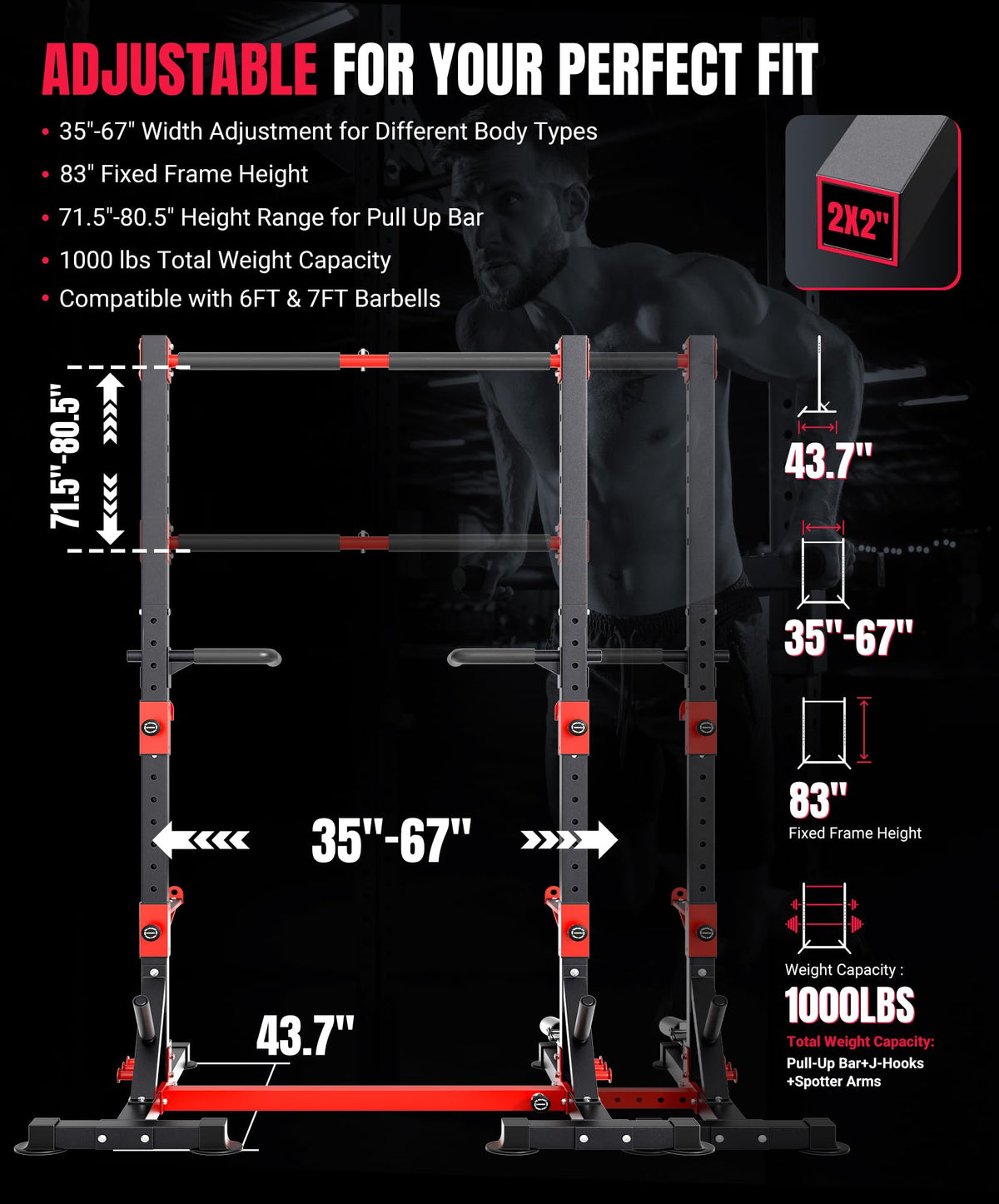 YOLEO Squat Rack with Adjustable Pull-Up Bar & Extended Safety Arms, Multi-Functional Power Racks