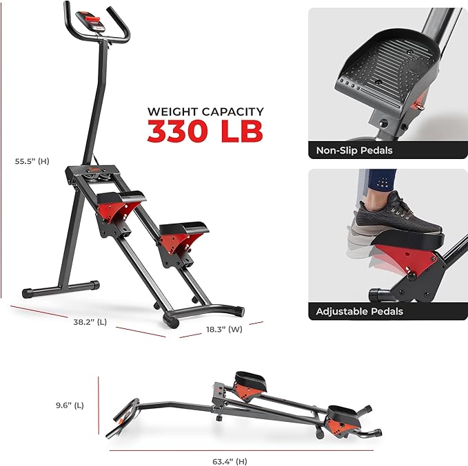 Sunny Health & Fitness Stair Stepper w/Handlebar, Extended Step Range Climber Machine for Legs
