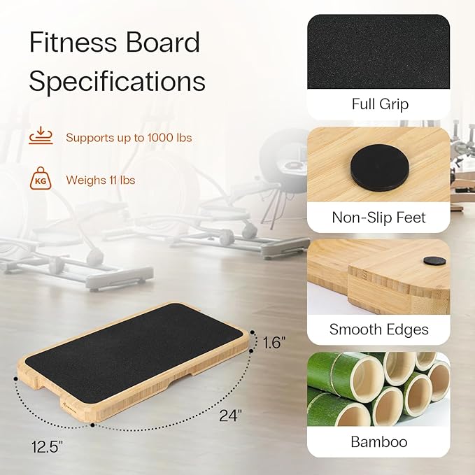 StrongTek Resistance Bands Training Board, Bamboo Exercise Platform (24" x 12.5" x 1.6"), Non-Slip