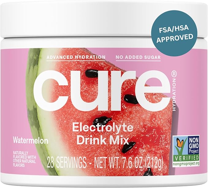 Cure Hydration | Plant-Based Electrolyte Drink Mix | No Added Sugar | FSA-HSA | Dehydration Relief