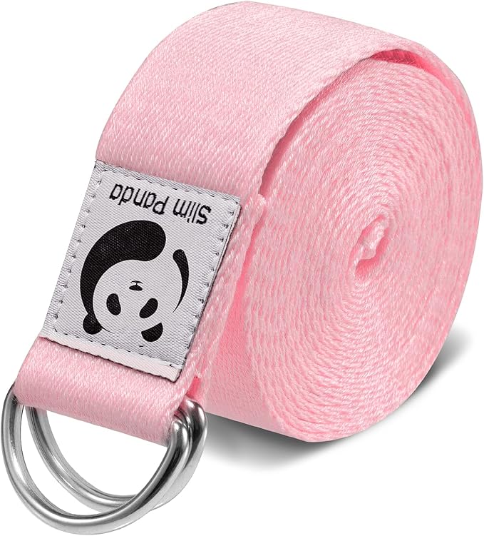 Slim Panda Yoga Strap for Stretching,Cotton Yoga Strap with Adjustable D-Ring Buckle,Non-Elastic