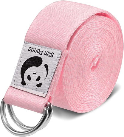 Slim Panda Yoga Strap for Stretching,Cotton Yoga Strap with Adjustable D-Ring Buckle,Non-Elastic
