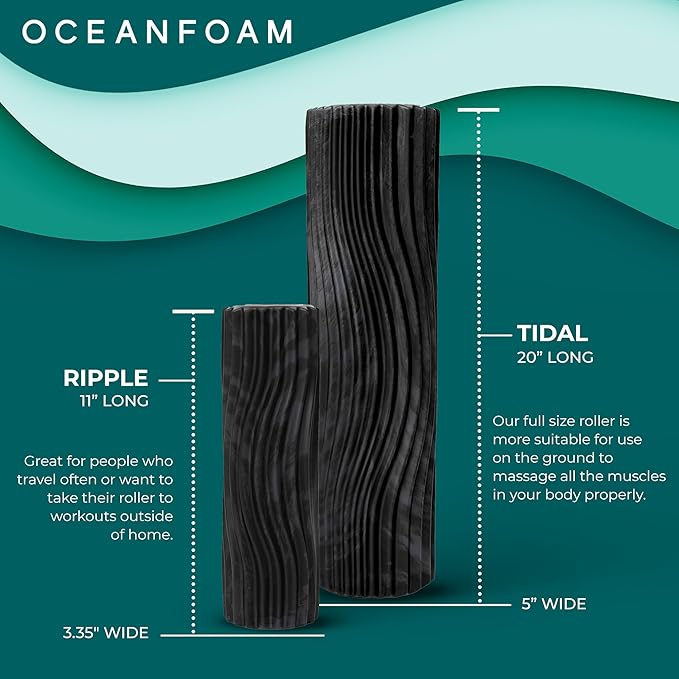 Oceanfoam Tidal Roller - Black & Charcoal Marbled - Muscle Massage Foam Roller for Back Pain &