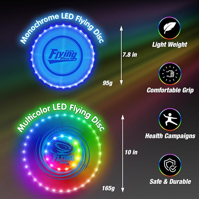 2 Pack Light up Flying Discs for Kids, Rechargeable Disc with 45 LEDs, 14 Lighting Modes(10") &