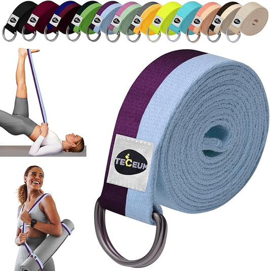 TECEUM Yoga Strap & Mat Strap – 2 IN 1 – Cotton – 6 ft 8 ft 10 ft (30+ colors) – Adjustable