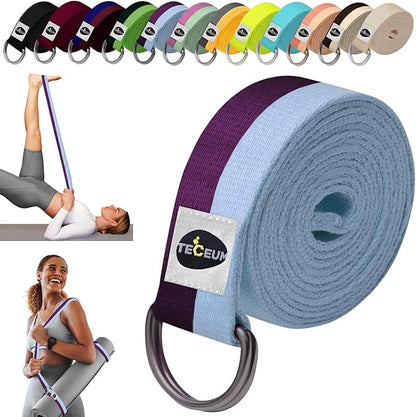 TECEUM Yoga Strap & Mat Strap – 2 IN 1 – Cotton – 6 ft 8 ft 10 ft (30+ colors) – Adjustable