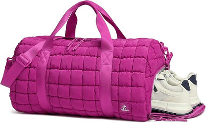 Quilted Duffel Bag for Women, Puffer Gym Duffle Bag with Shoe Compartment Lightweight Large