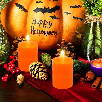 4 Packs Dripless Orange Pillar Candles 2x3 Inch Unscented 24 Hour Fall Harvest Cylinder Candles for