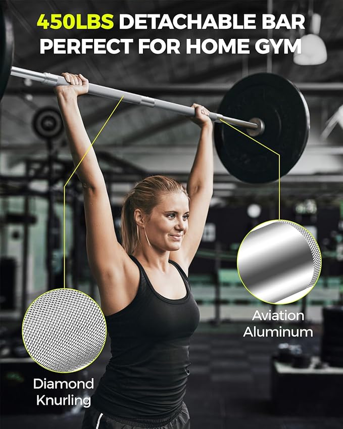 DASKING 4ft/4.9ft Barbell, 1-Inch Standard Detachable Bar, Portable Strength Training Bar for